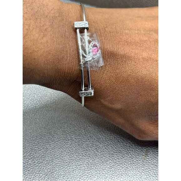 Real Simple Jewelry Pink Sapphire Rhodium Played Silver Bangle - Picture 2 of 6